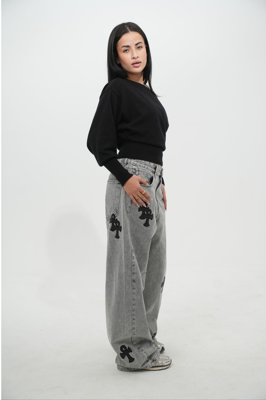 Grey Washed Baggy Jeans