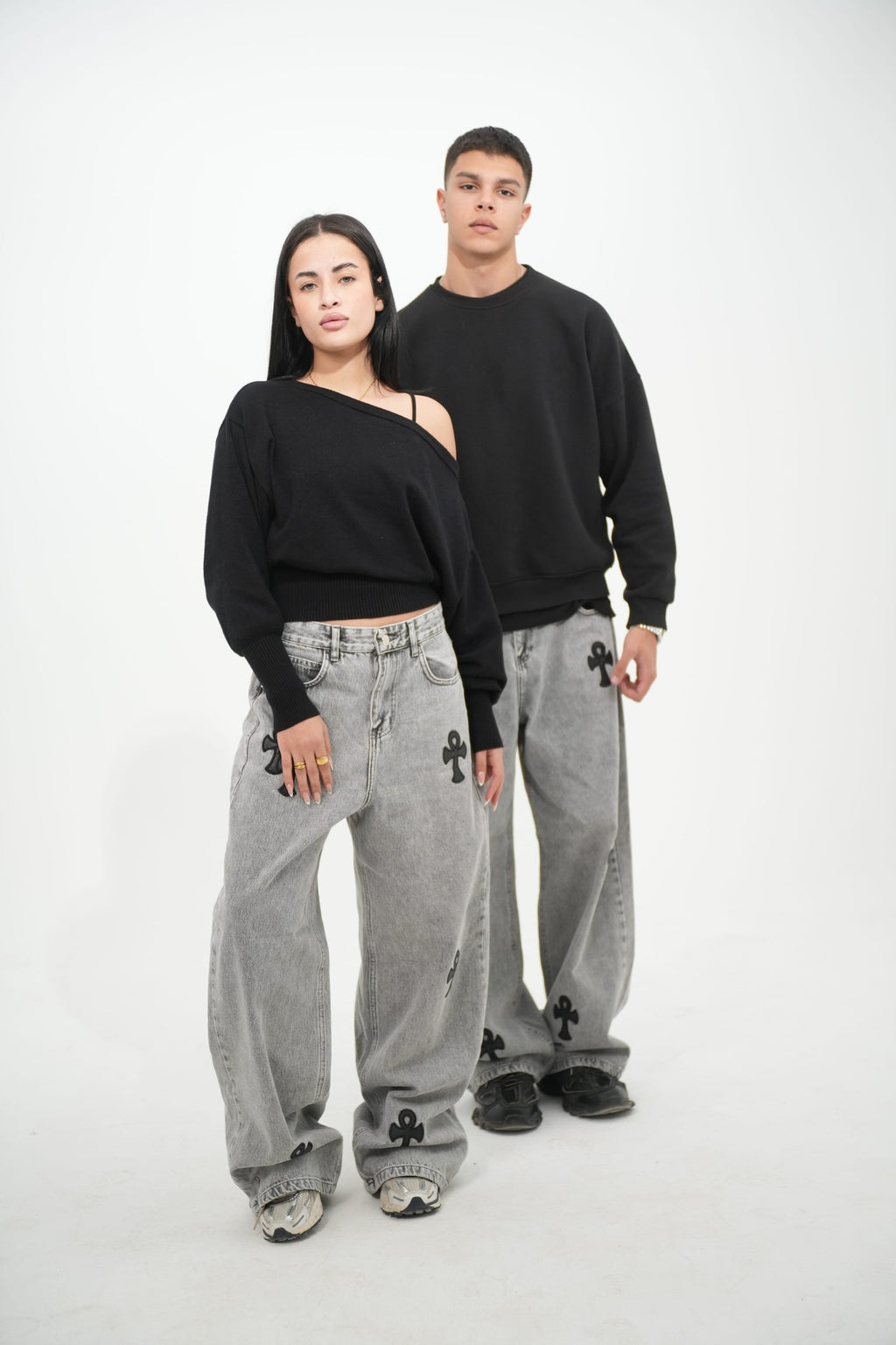 Grey Washed Baggy Jeans