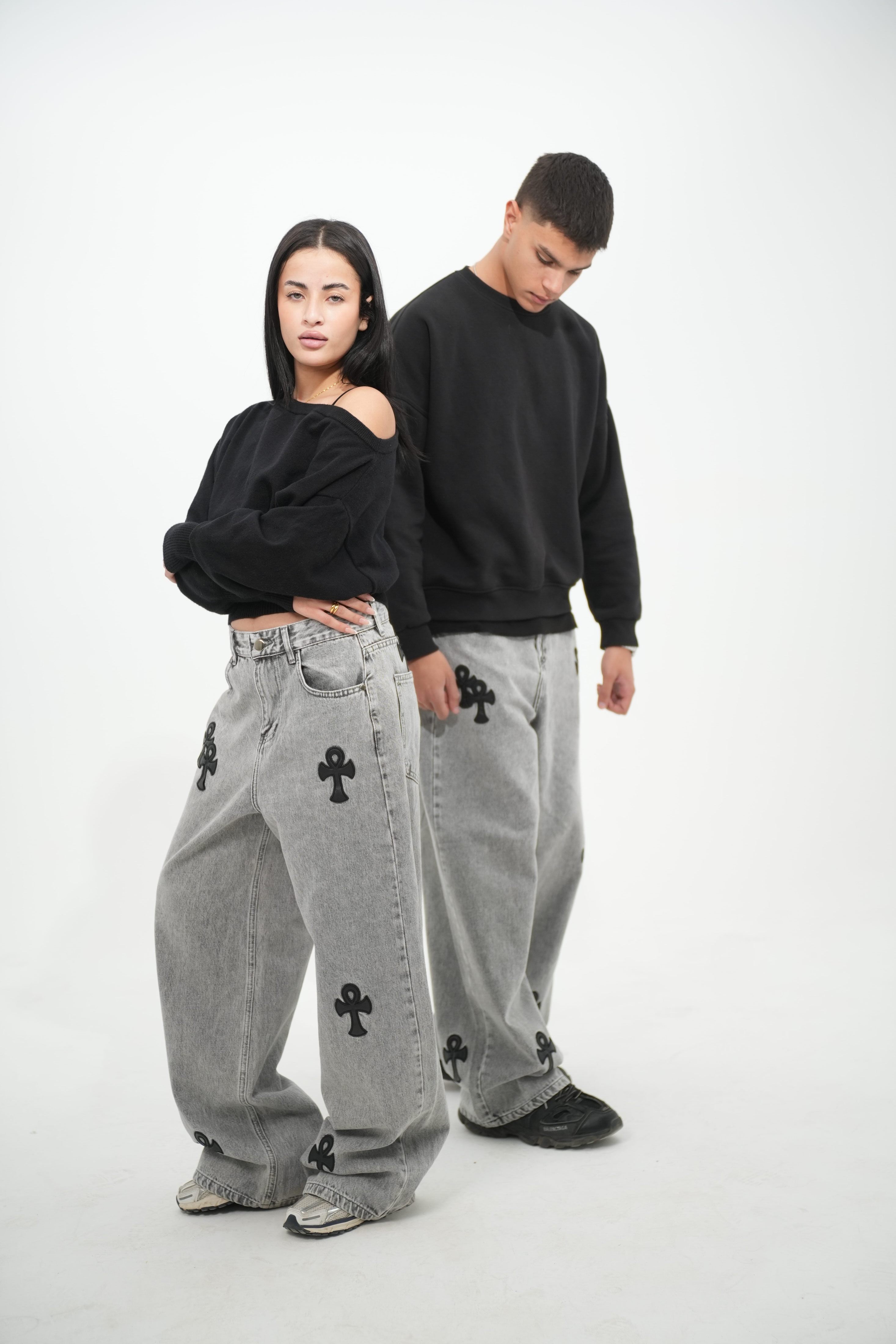 Grey Washed Baggy Jeans