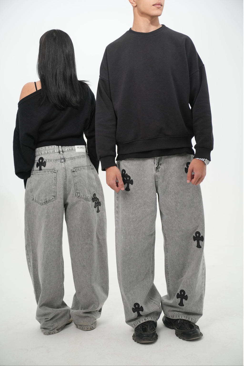 Grey Washed Baggy Jeans