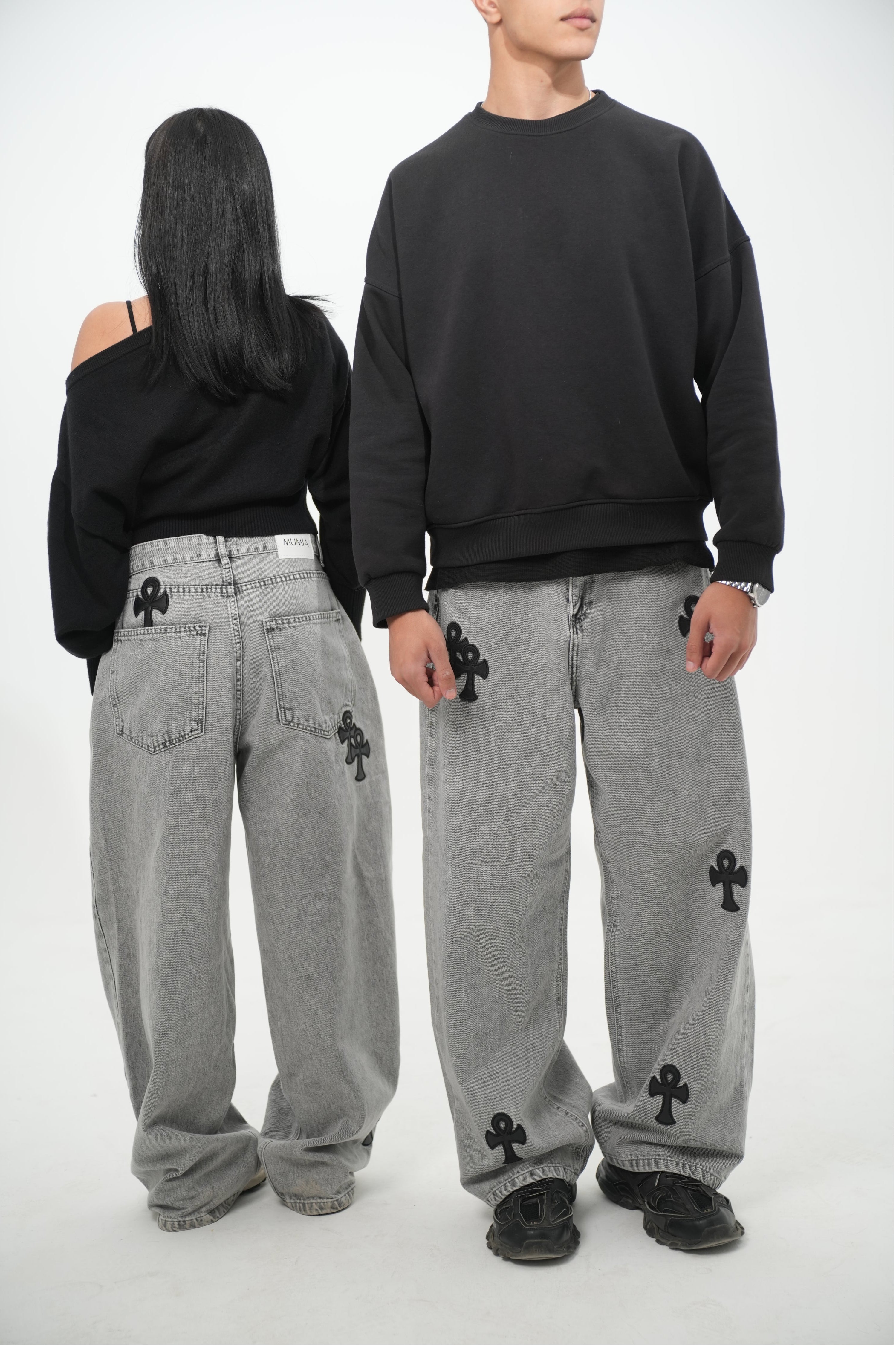 Grey Washed Baggy Jeans