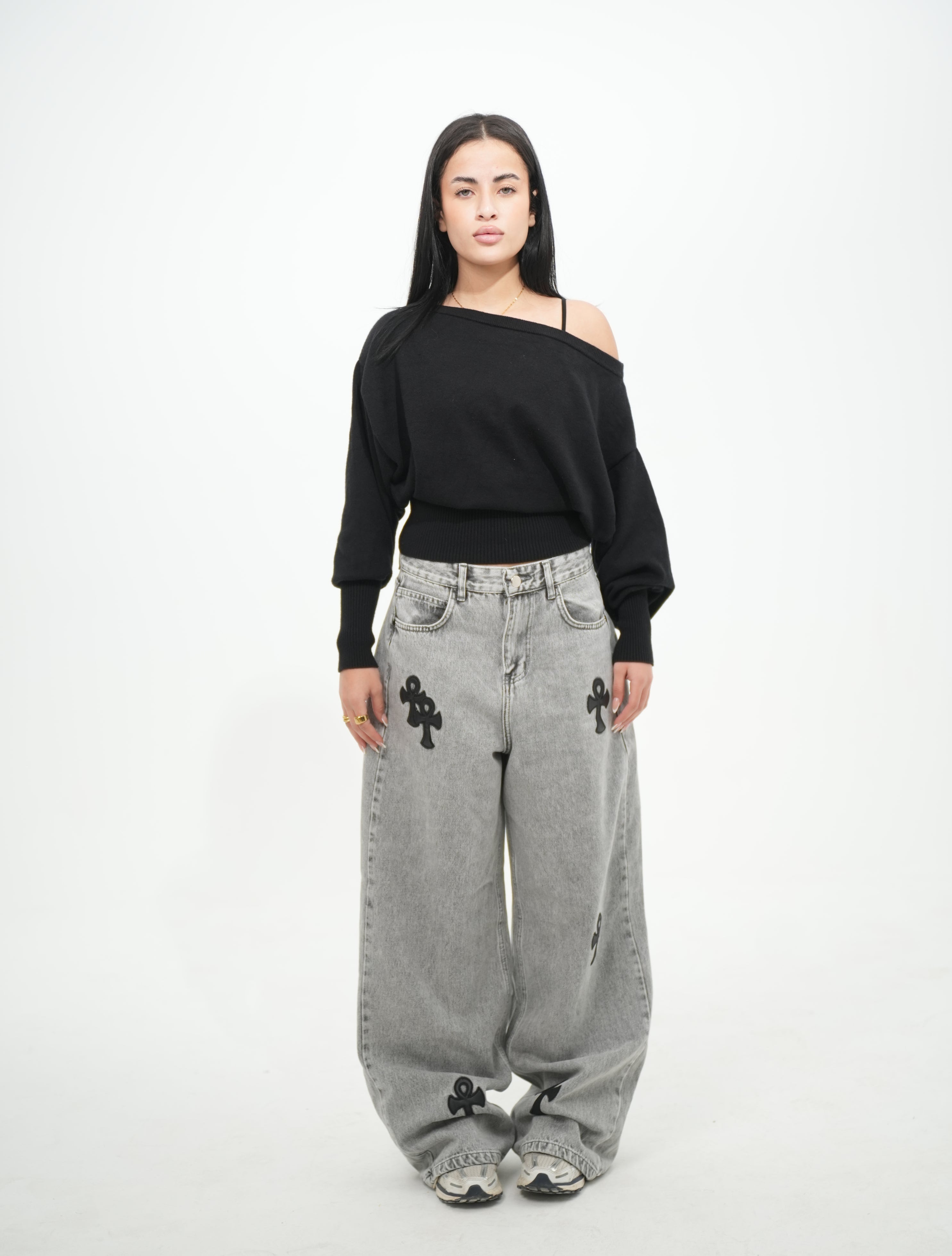 Grey Washed Baggy Jeans