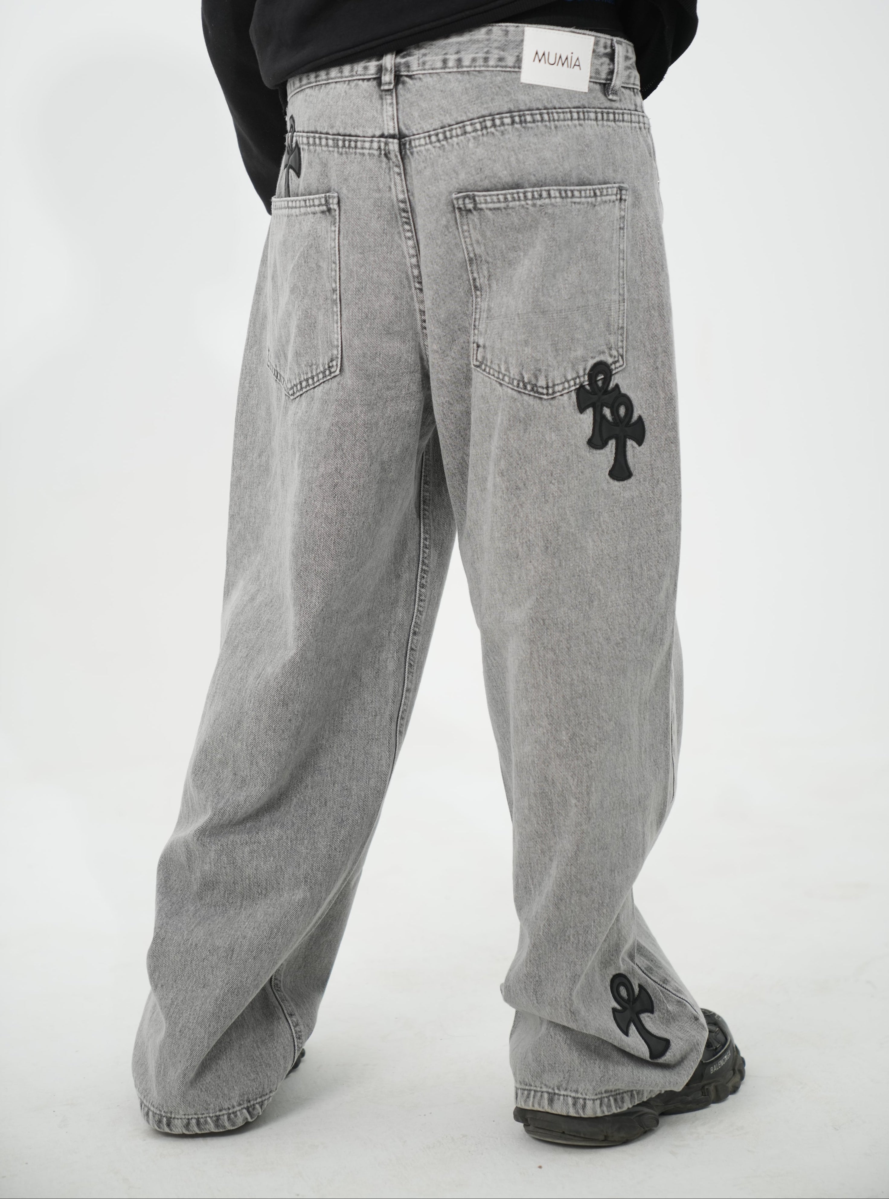 Grey Washed Baggy Jeans